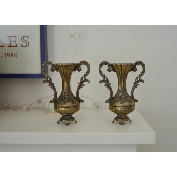 Vintage Italian Brass Urn Bud Vase Set of 2 - Picture 1 of 6